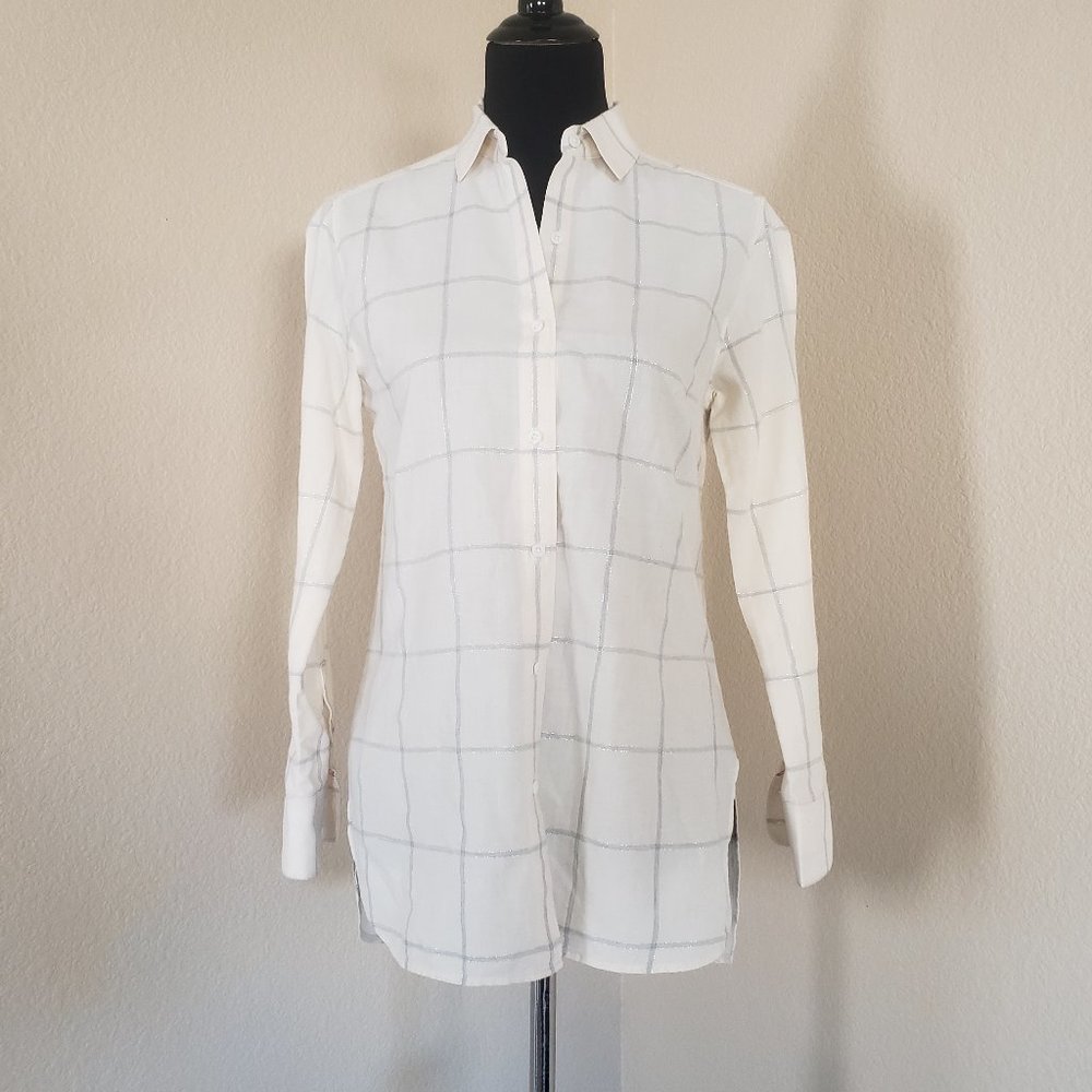 Tommy Bahama Plaid Long Sleeve Shirt Tunic Silver